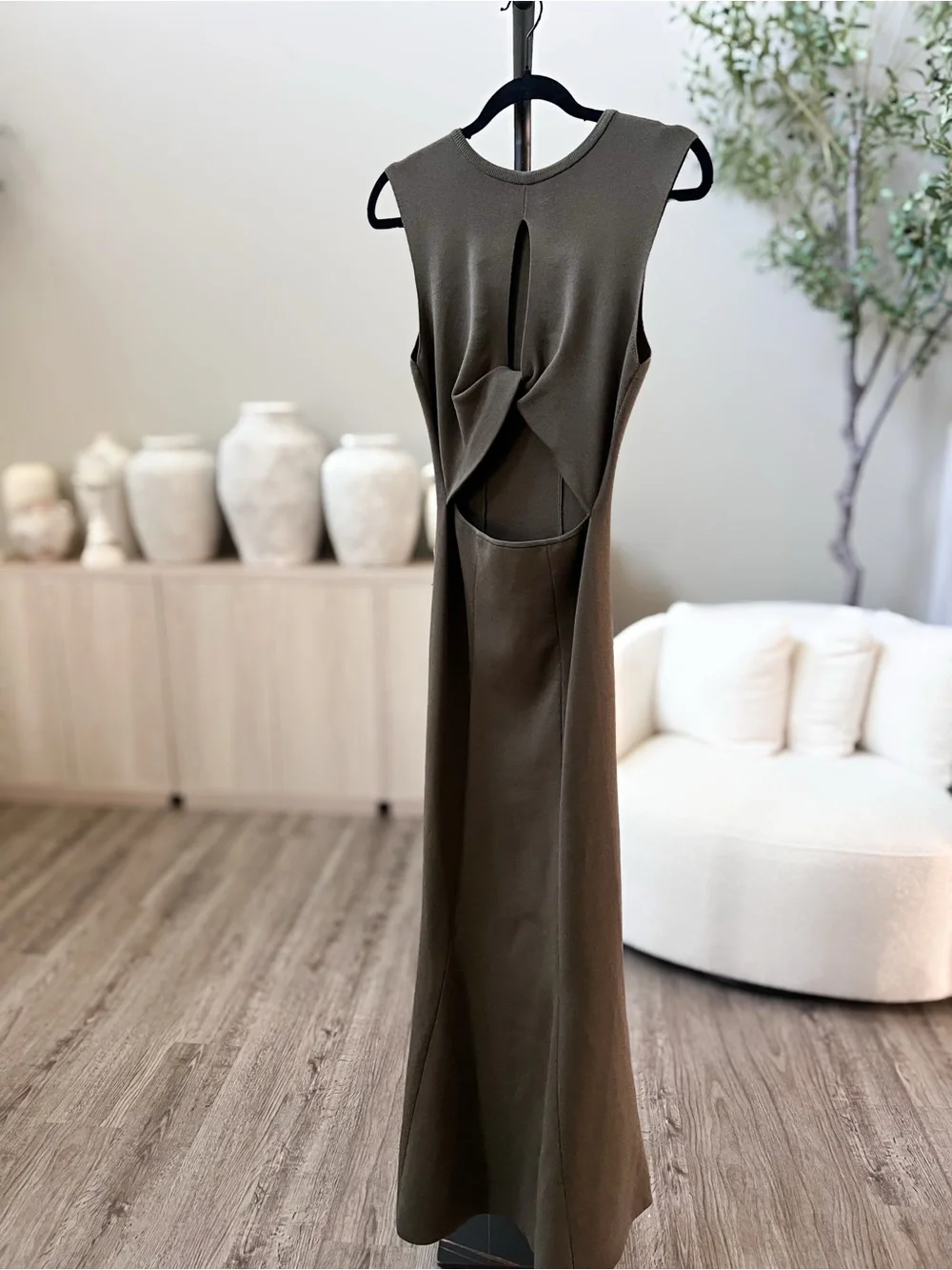 Express Reversible Twist Cutout Maxi Sweater Dress - Olive - Medium - Picture 3 of 10